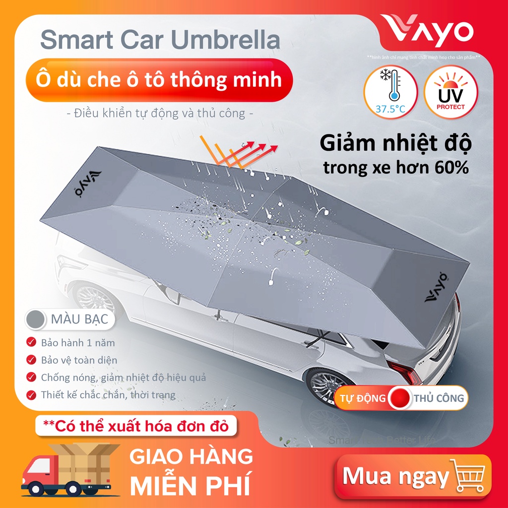 Ô che ô tô, dù bảo vệ xe hơi thông minh Vayo Smart Car Umbrella điều khiển bằng remote, giảm nhiệt độ, bảo nội thất xe