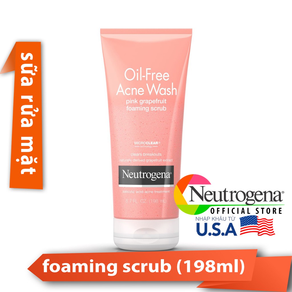 Sữa Rữa Mặt Neutrogena Oil Free Acne Wash Pink Grapefruit Foaming Scrub (198ml) _ NTG025SRM