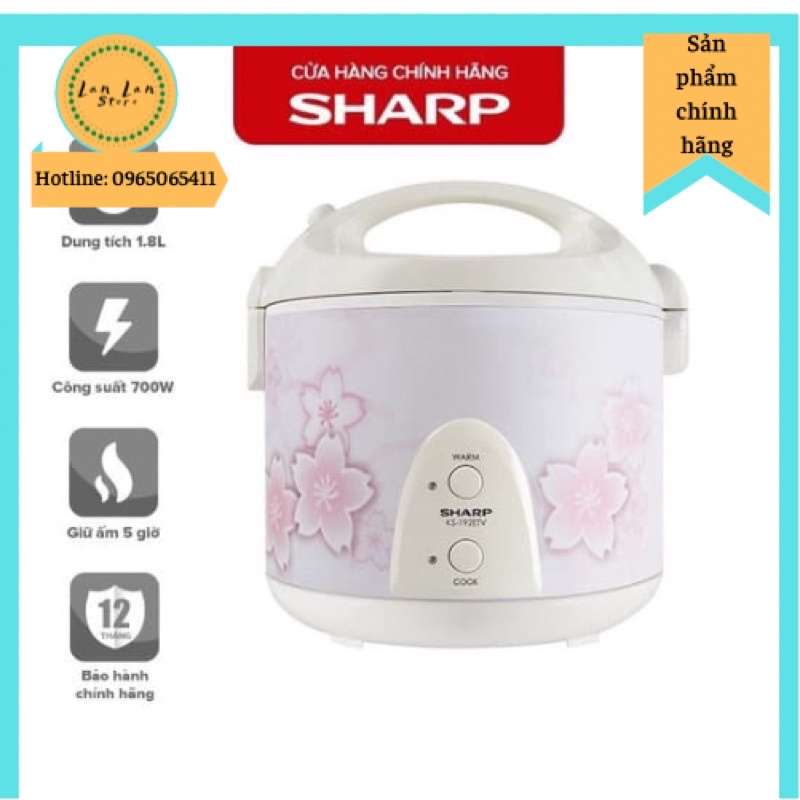 Nồi cơm điện Sharp 1,8L KS-N 192ETV, bảo hành 12 tháng lỗi 1 đổi 1.