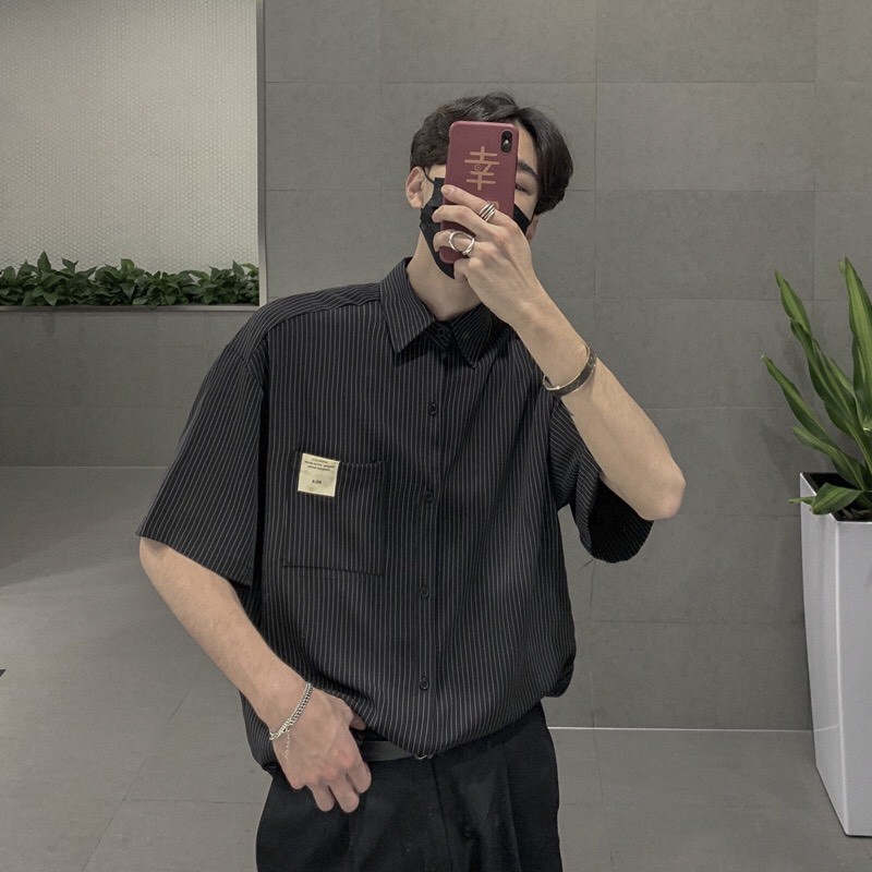 Áo sơ mi ngắn tay sọc thẳng orversize - AT0065 | BigBuy360 - bigbuy360.vn