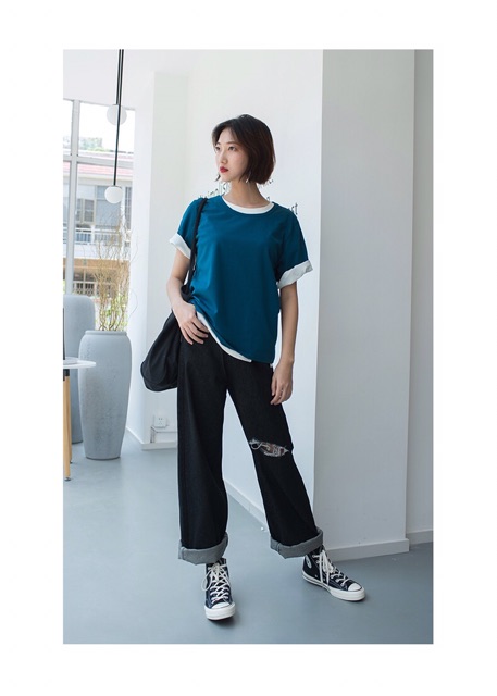 Quần Dài Jeans Suông Lưng Cao Qua Rốn BigSize / Quần Suông Ống Rộng ĐEN TRƠN/RÁCH 1 Gối- Không Giãn | BigBuy360 - bigbuy360.vn