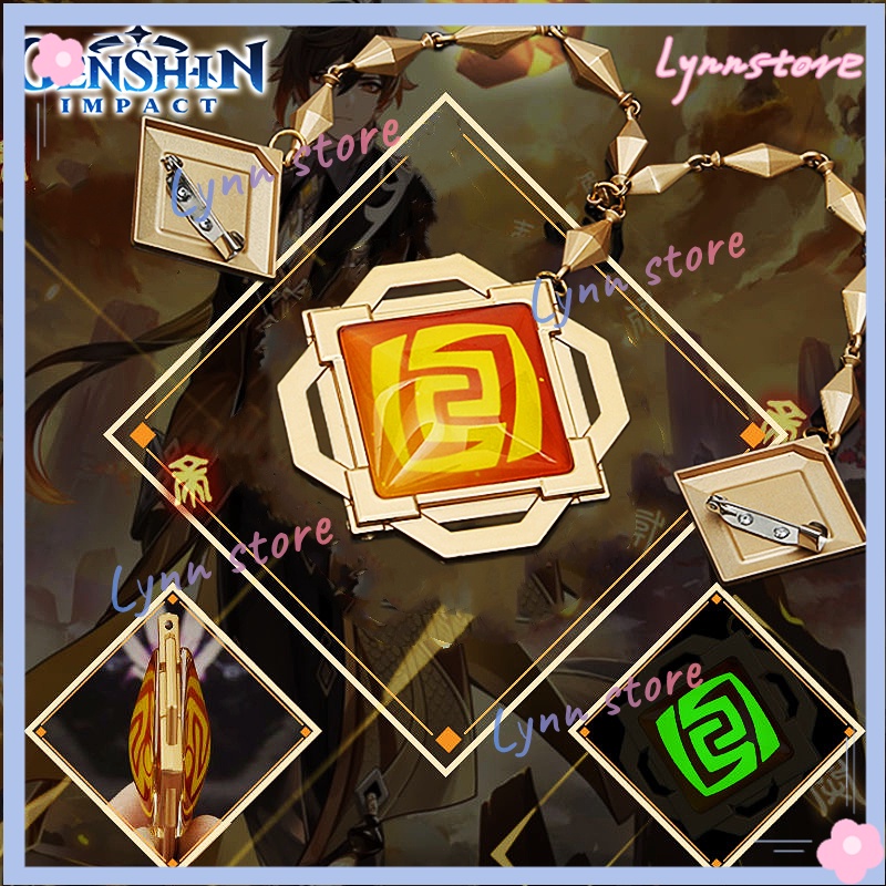 Trò chơi Genshin Impact Zhongli Metal Badges with Chain Vision Of God Cosplay Mặt dây chuyền Bộ sưu tập chất lượng cao Prop