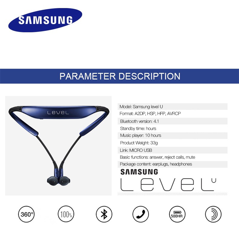 Tai Nghe Bluetooth Móc Cổ Chữ U Chống Ồn Cho Samsung