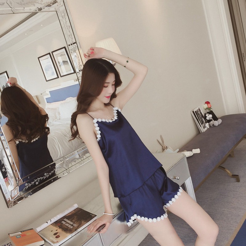 Bộ ngủ mặc nhà lụa thái 2 dây pha ren mỏng sexy quyến rũ BMNG6 | BigBuy360 - bigbuy360.vn