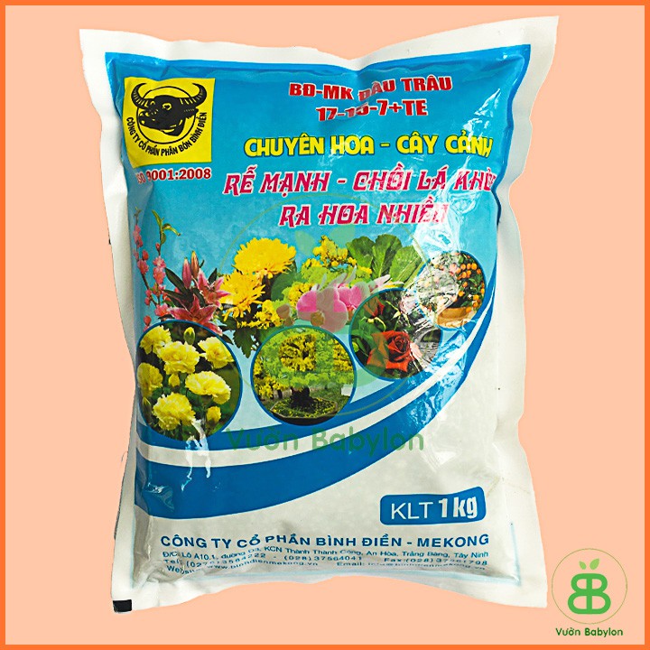 Phân bón NPK Đầu Trâu 17-15-7 Gói 1kg - Giúp cây Nhanh Lớn, Lá Xanh Khỏe, Ra Chồi Nhiều