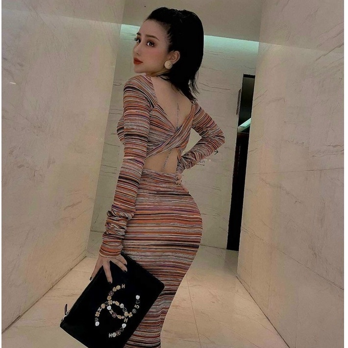 Đầm body nữ,váy thiết kế hở lưng họa tiết chất liệu thun dẻo in KTS tiểu thư dự tiệc dạo phố sexy thời trang XM Minh Phú