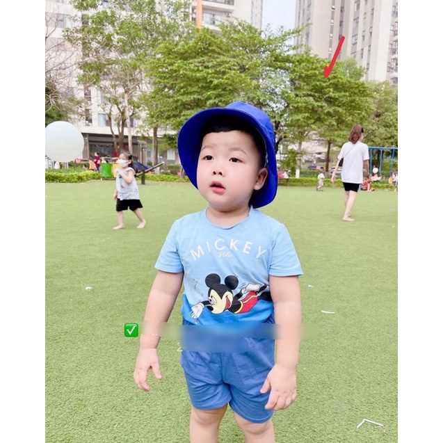 Bộ micky xanh trắng kèm mũ cho bé