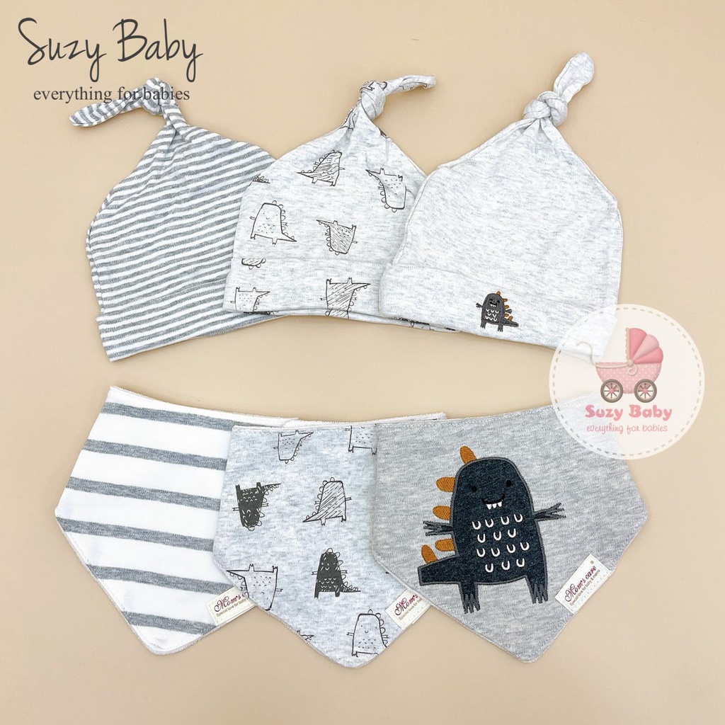 SET 3 YẾM VÀ 3 MŨ MOMCARE CHO BÉ SƠ SINH