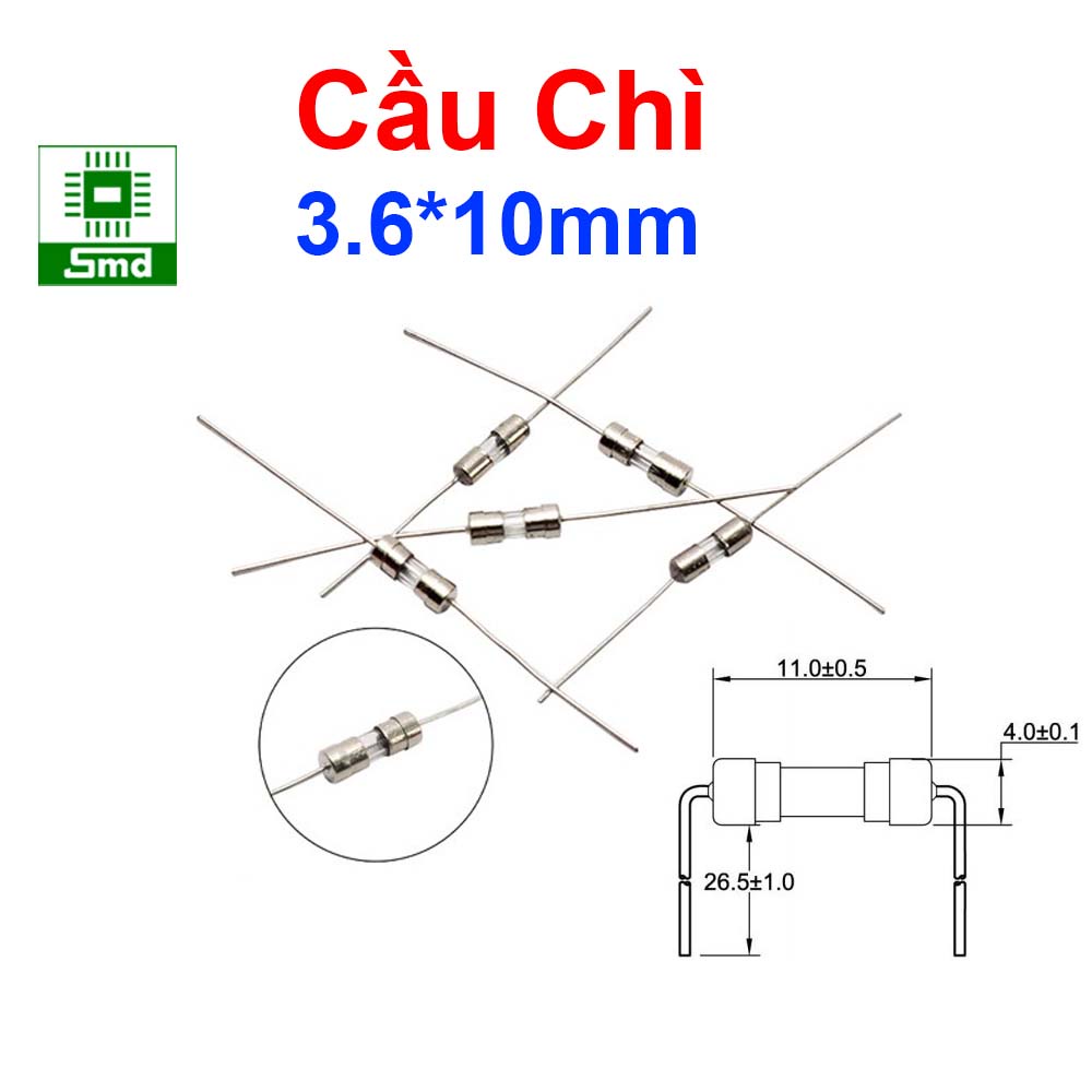 Gói 5Pcs Cầu Chì ống 3.6x10mm  3x10mm có chân hàn 250V Cầu chì Đủ Loại 1A 2A 5A 10A 3*10mm 3.6*10mm