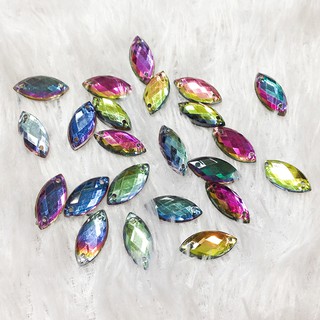 Hạt đá acrylic nhựa hình thoi lá 7 màu size 1.5cm đính kết trang phục