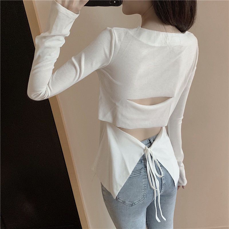 Áo Ren Tay Dài Xẻ Tà Hở Lưng Phong Cách Hàn Quốc Xu Hướng Mới Mùa Thu