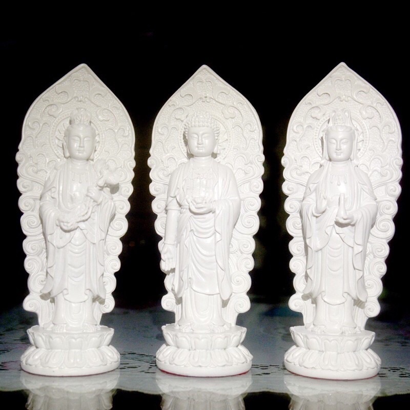 Bộ Ba Tượng Phật Tây Phương Tam Thánh Hào Quang 18cm