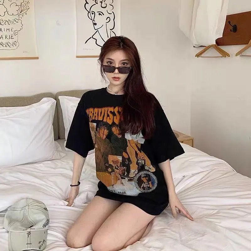 Áo Thun Tay Ngắn Cổ Tròn Form Rộng In Họa Tiết Cá Tính