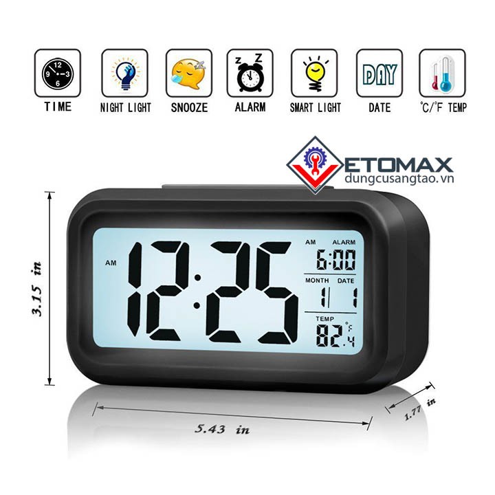 Đồng hồ báo thức đèn LED nền cảm biến đa chức năng