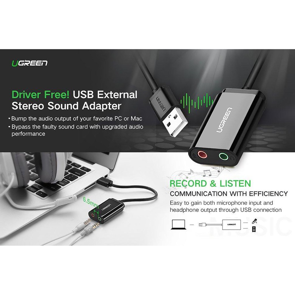 Cáp Chuyển Đổi USB Sang Mic Kèm Audio Ugreen US205 Chính Hãng