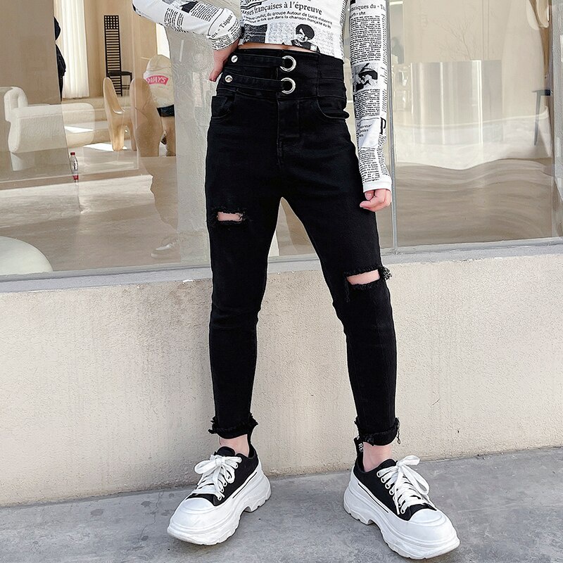 Quần Jean Cotton Ôm Dáng Thời Trang Hàn Quốc Cho Bé Gái 4 5 6 7 9 8 10 11 12 13 14 15 Tuổi