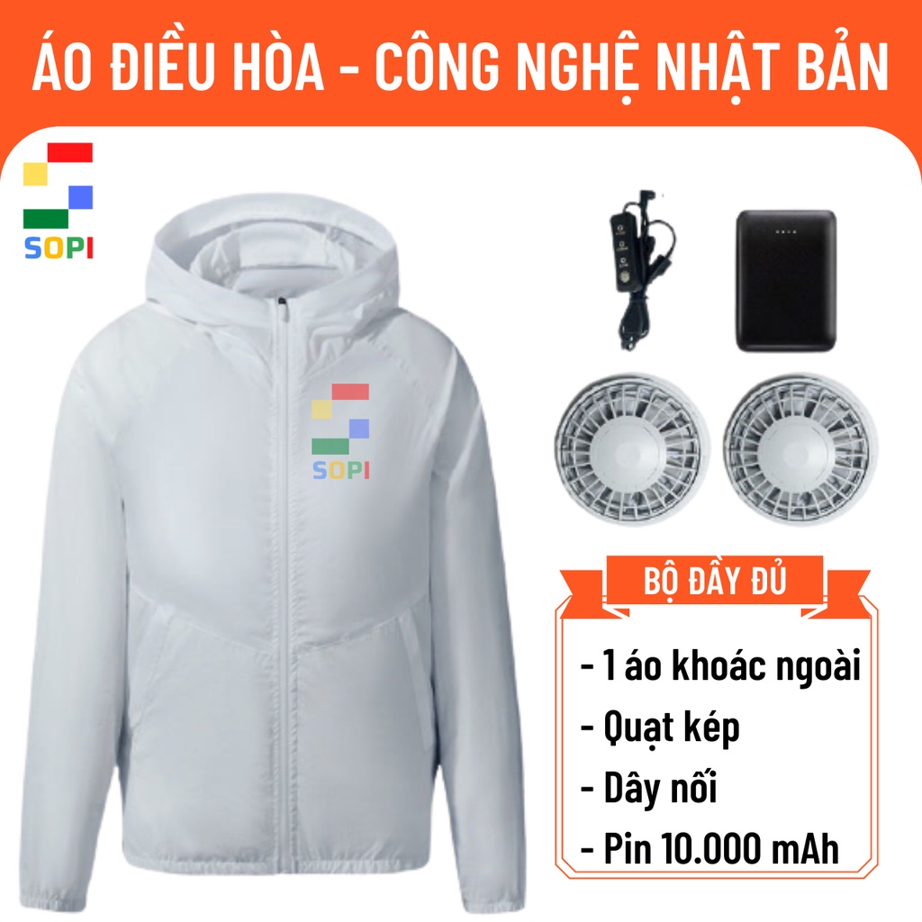 Áo Điều Hòa Quạt Gió Công Nghệ Nhật Bản. Áo Lao Động Có Quạt, Có Mũ. Khoác Chống Nắng Nóng Chính Hãng SOPI