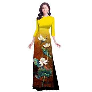 Áo Dài Hoa Sen In 4D - QA00108 ( không kèm quần)