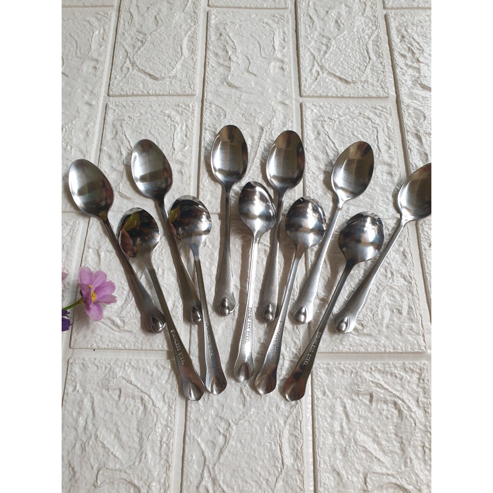 Bộ 10c Thìa cafe, bánh ngọt hình giọt lệ inox sáng bóng dày dặn KT: 14x 2.7cm