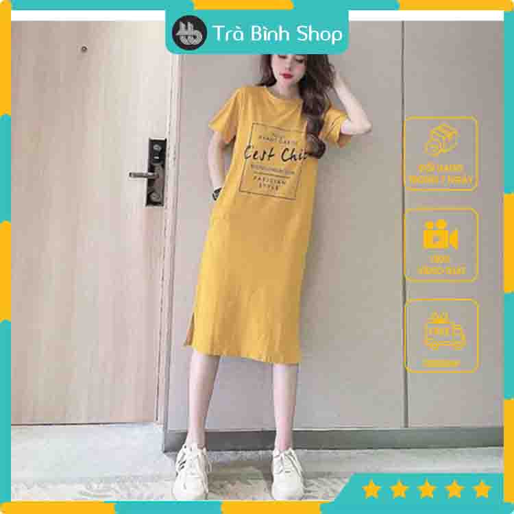 Đầm suông tay lỡ dáng dài họa tiết Cest 4 màu chất cotton thoáng mát | BigBuy360 - bigbuy360.vn