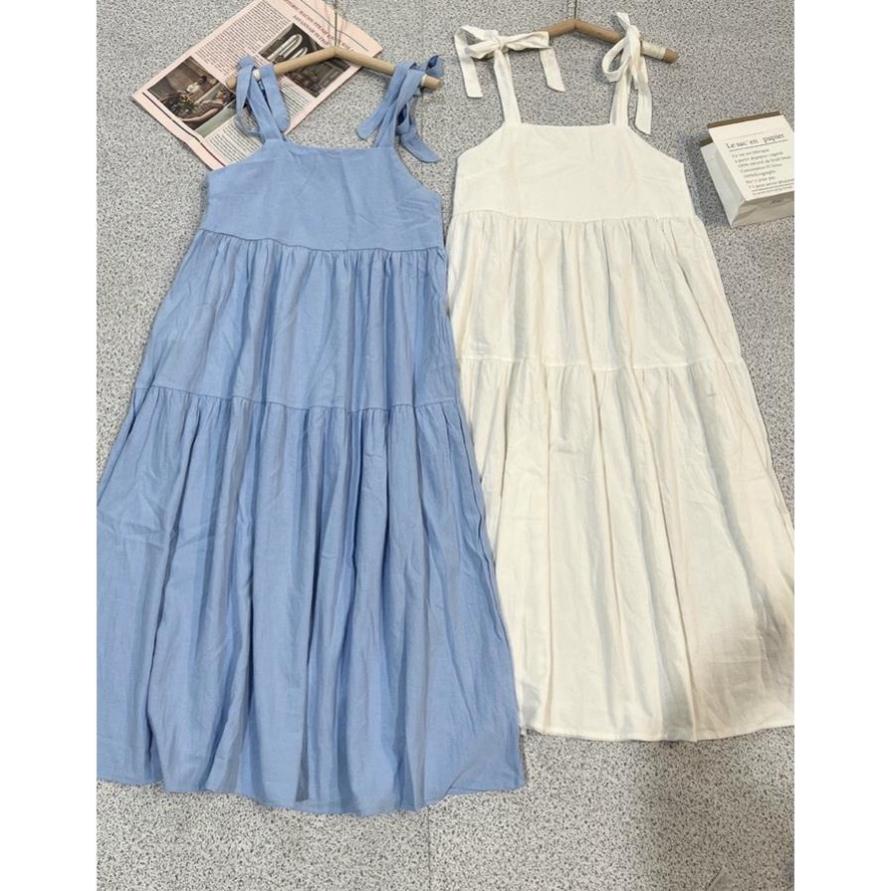 Đầm maxi 2 dây thắt nơ vai đáng yêu váy maxi đi biển hè siêu xinhh