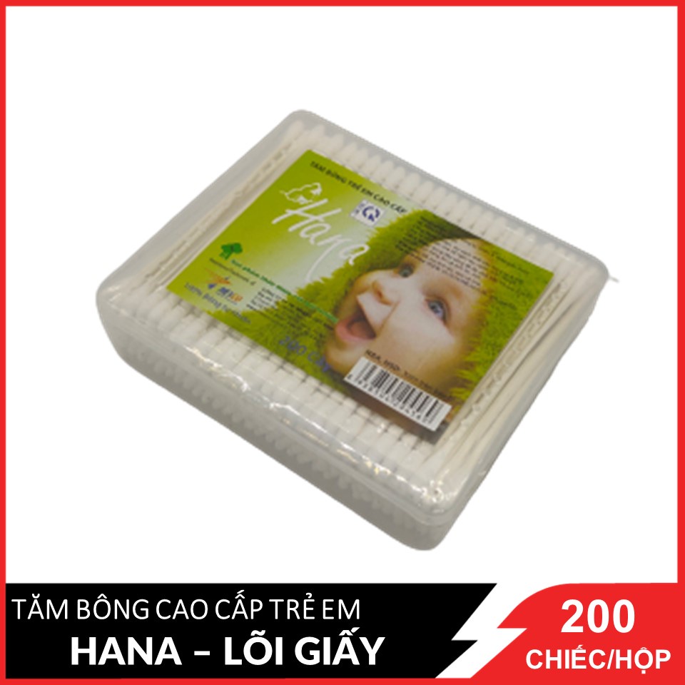 Tăm bông Hana trẻ em hộp Chữ Nhật - 200c (lõi giấy)