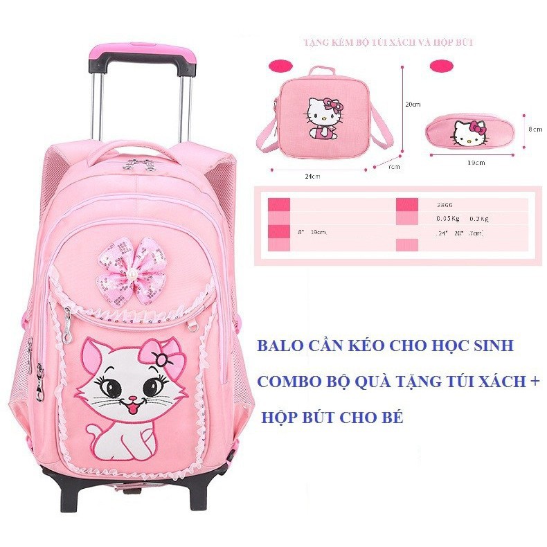 Balo Kéo Hello Kitty Siêu Xinh, Balo Cho Bé Đi Học, Màu Hồng