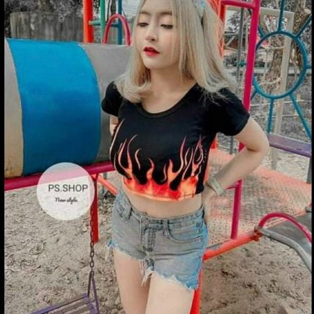áo croptop lửa ngọn chất thun đẹp