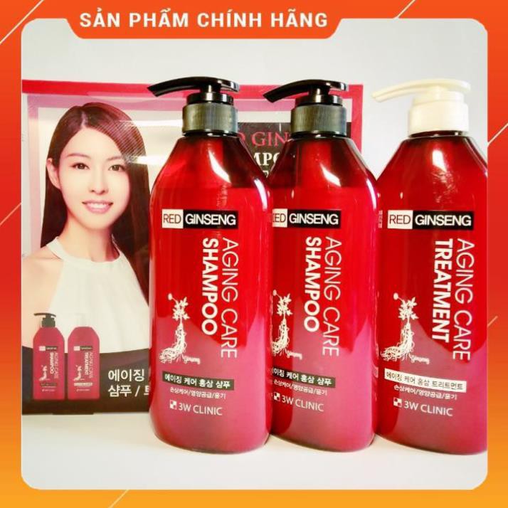 CHÍNH HÃNG  Set Dầu Gội Hồng Sâm 3W CLINIC Hàn Quốc 2 Gội + 1 Xả * 500ml