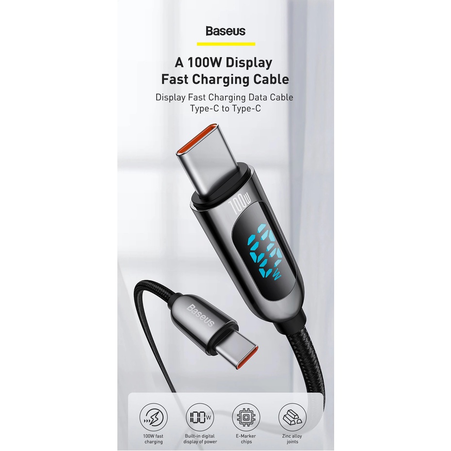Cáp sạc nhanh Baseus Display Fast Charging Data Cable Type-C to Type-C 100W