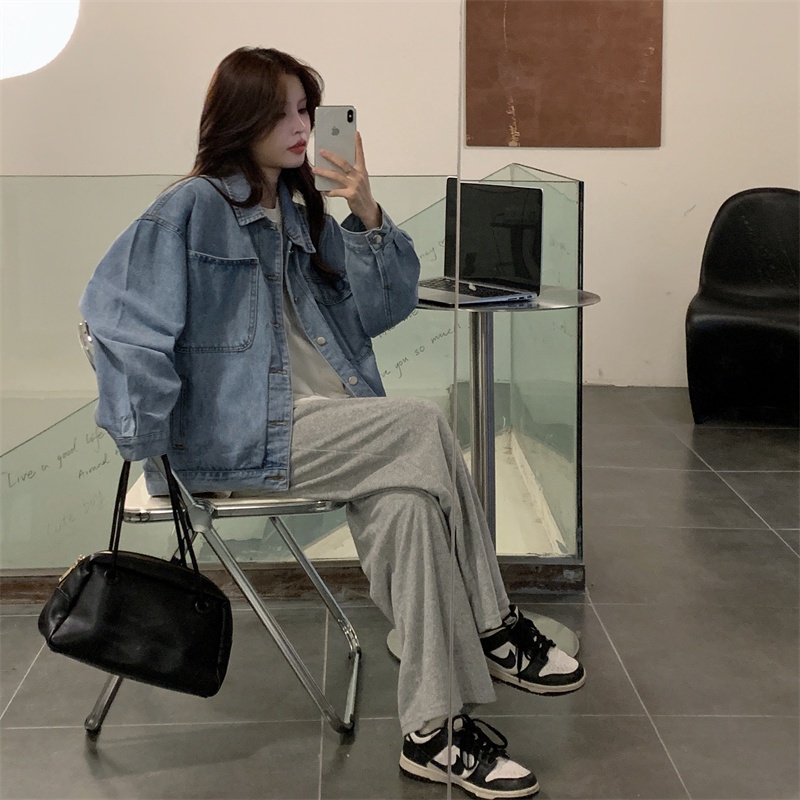 Áo Khoác Denim Dáng Rộng Phối Túi Thời Trang Mùa Thu Hàn Quốc Mới