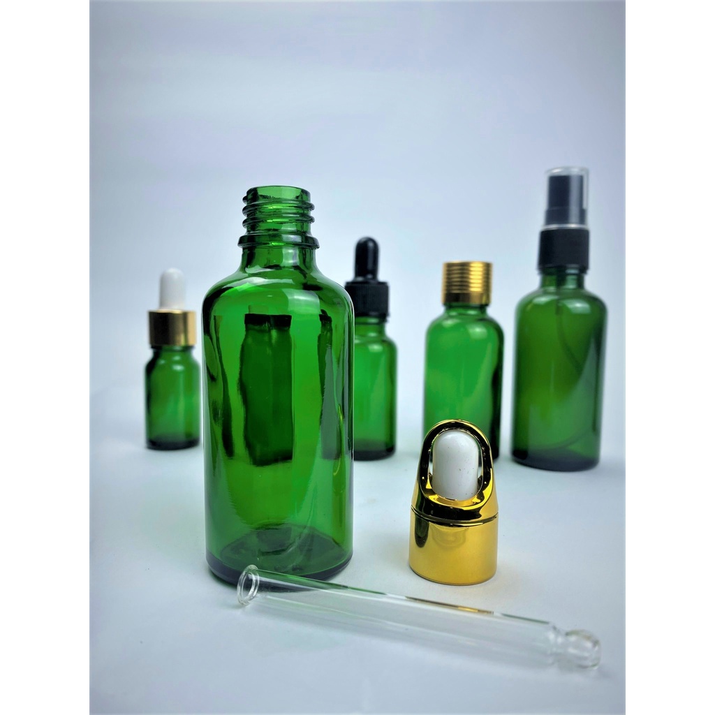 Lọ chiết mỹ phẩm thủy tinh màu xanh các nắp khác nhau 5ml/10ml/15ml/20ml/30ml/50ml/100ml [Giá sỉ/ lẻ]