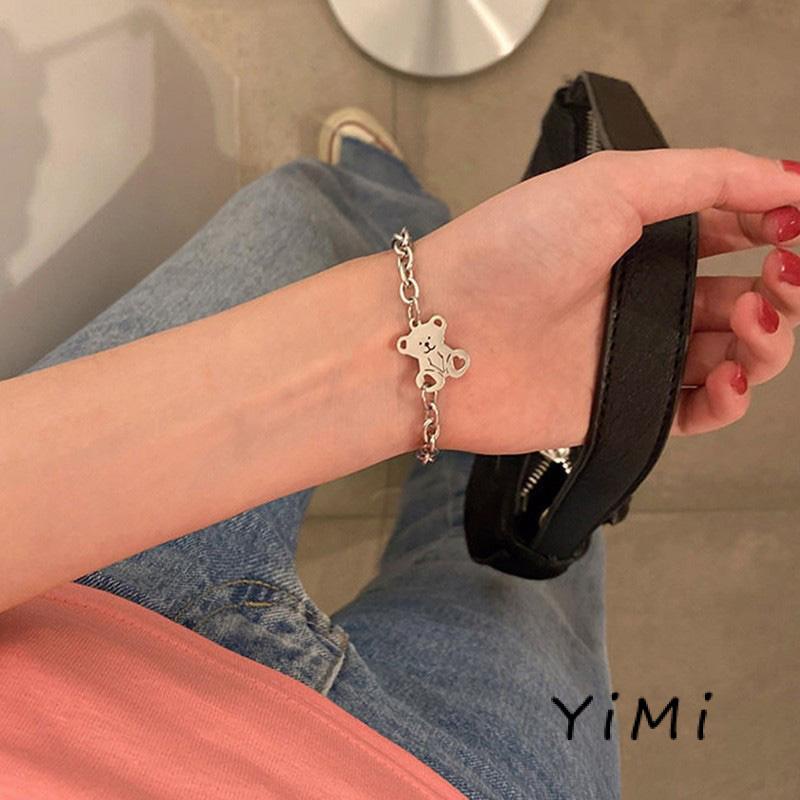 Vòng Tay Mạ Bạc Hình Mặt Gấu Thời Trang Hàn Quốc Cho Nữ