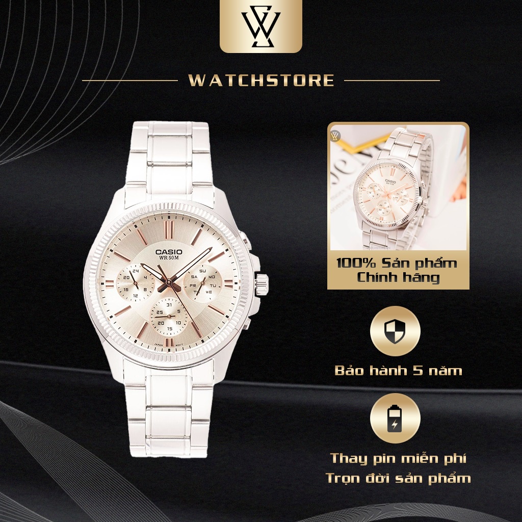 Đồng Hồ Quartz Nam Casio WATCHSTORE MTP-1375D-7A2VDF Thiết Kế Kính Khoáng 42mm, Dây Kim Loại Và Vỏ Thép Không Gỉ