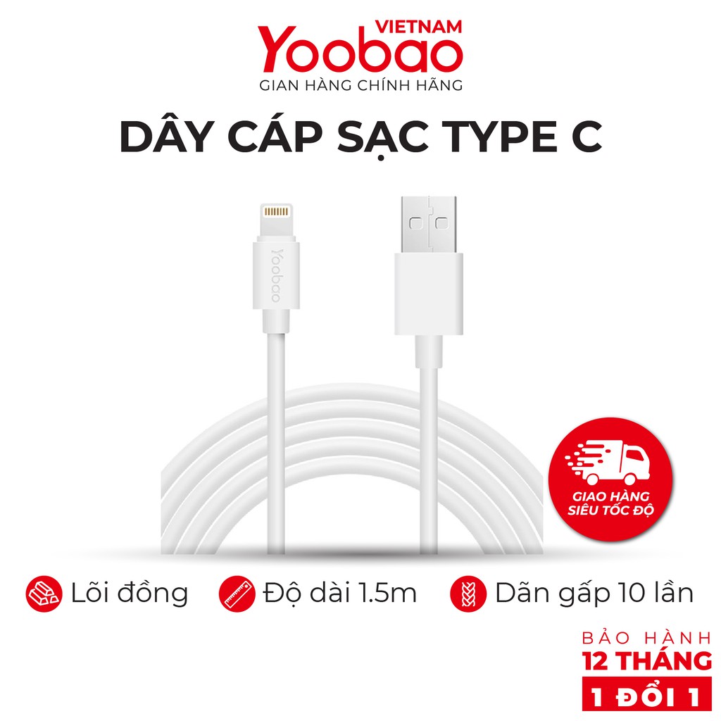 Dây cáp sạc Lightning YOOBAO YB-403 cho iPhone/iPad dài 1m - Hàng chính hãng Bảo hành 12 tháng 1 đổi 1