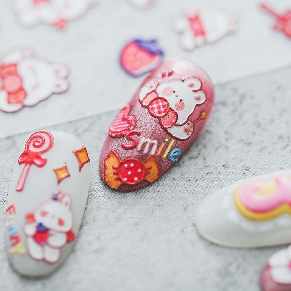 Miếng Dán Trang Trí Móng Tay Họa Tiết Thỏ Hoạt Hình 5D Nhiều Màu Sắc