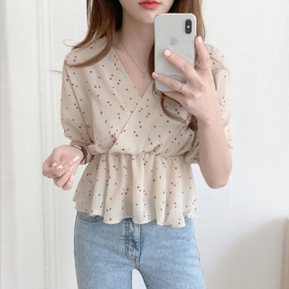 Áo voan hoa nhí cổ chữ V