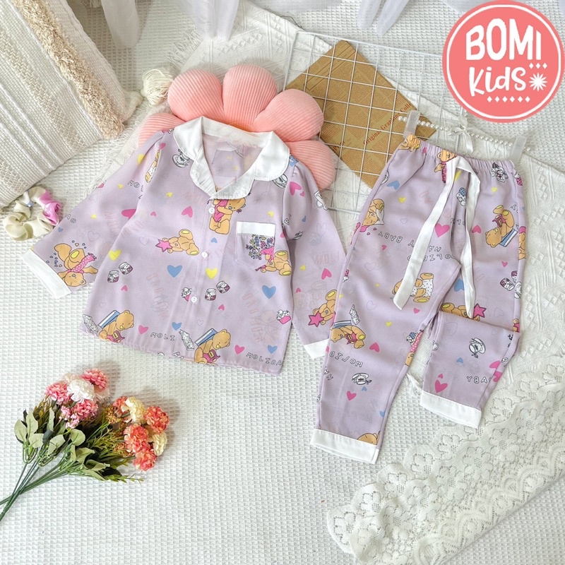 [ 10kg - 37kg] Bộ Mặc Nhà PIZAMA Lụa Cao Cấp Cho Bé Gái_BM24