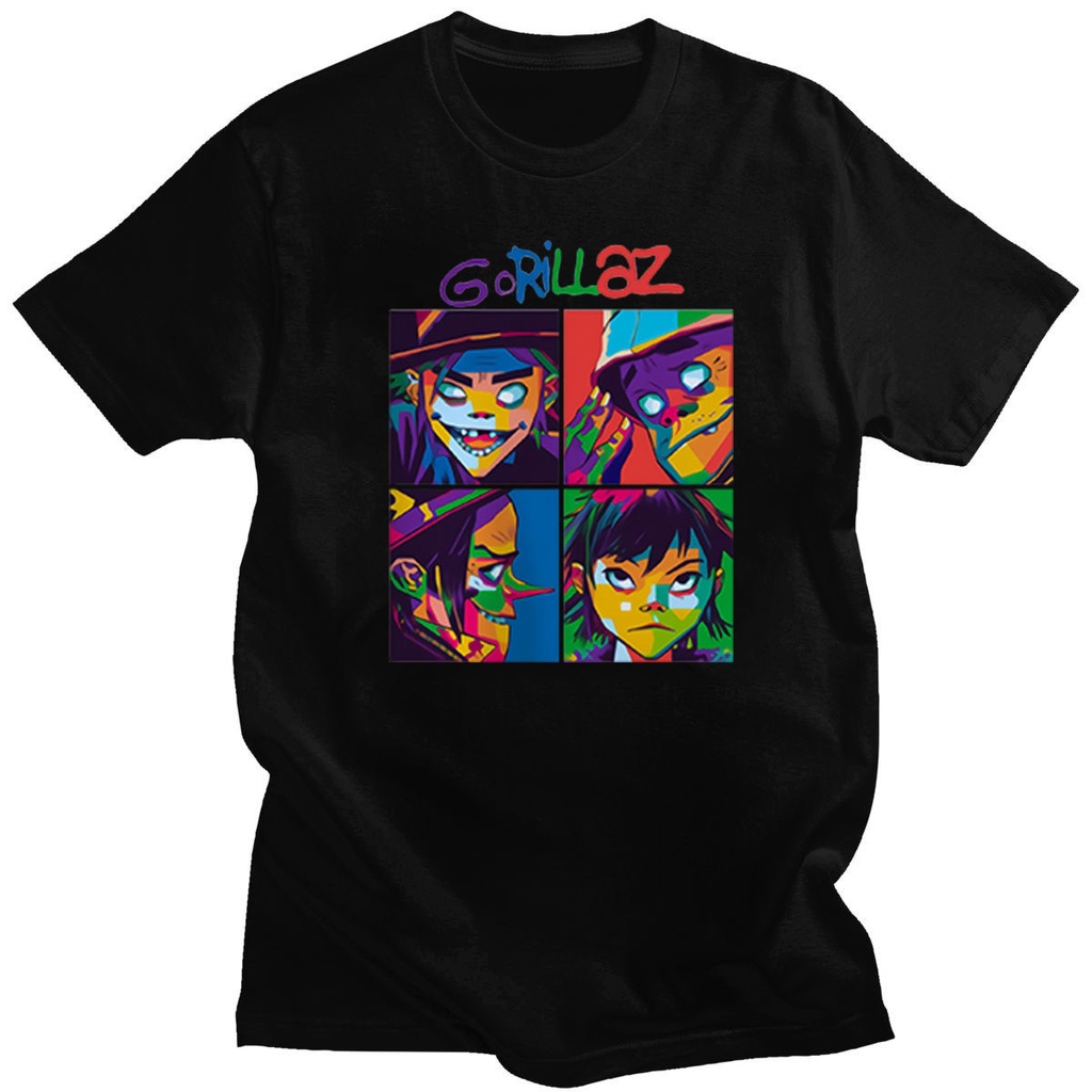 Gorillaz Ban Nhạc Mũ Họa Tiết Áo Thun Đen Cotton Nguyên Chất Nam Xuân Hè Tay Ngắn Thoáng Mát Retro Dạo Phố Áo Thun Cao Cấp