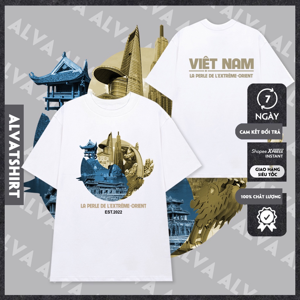 Áo Thun Việt Nam 3 Màu Trắng Đen Kem Việt Nam Oversize Unisex Độc Quyền tại Alvazone