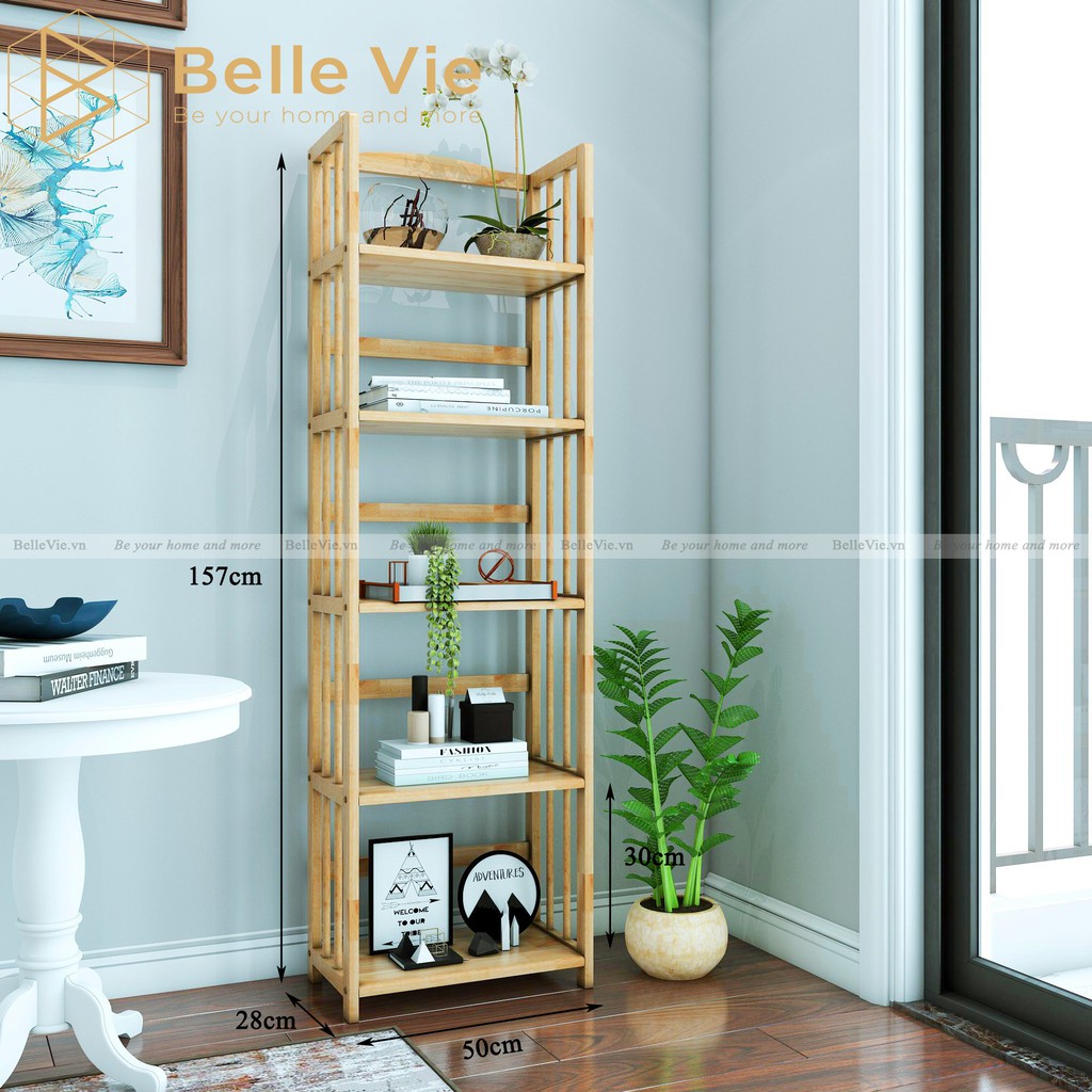 Kệ Sách 5 Tầng BELLEVIE Kệ Gỗ Tự Nhiên Decor Lắp Ráp Đơn Giản Dễ Dàng Bookshelf 5F Natural