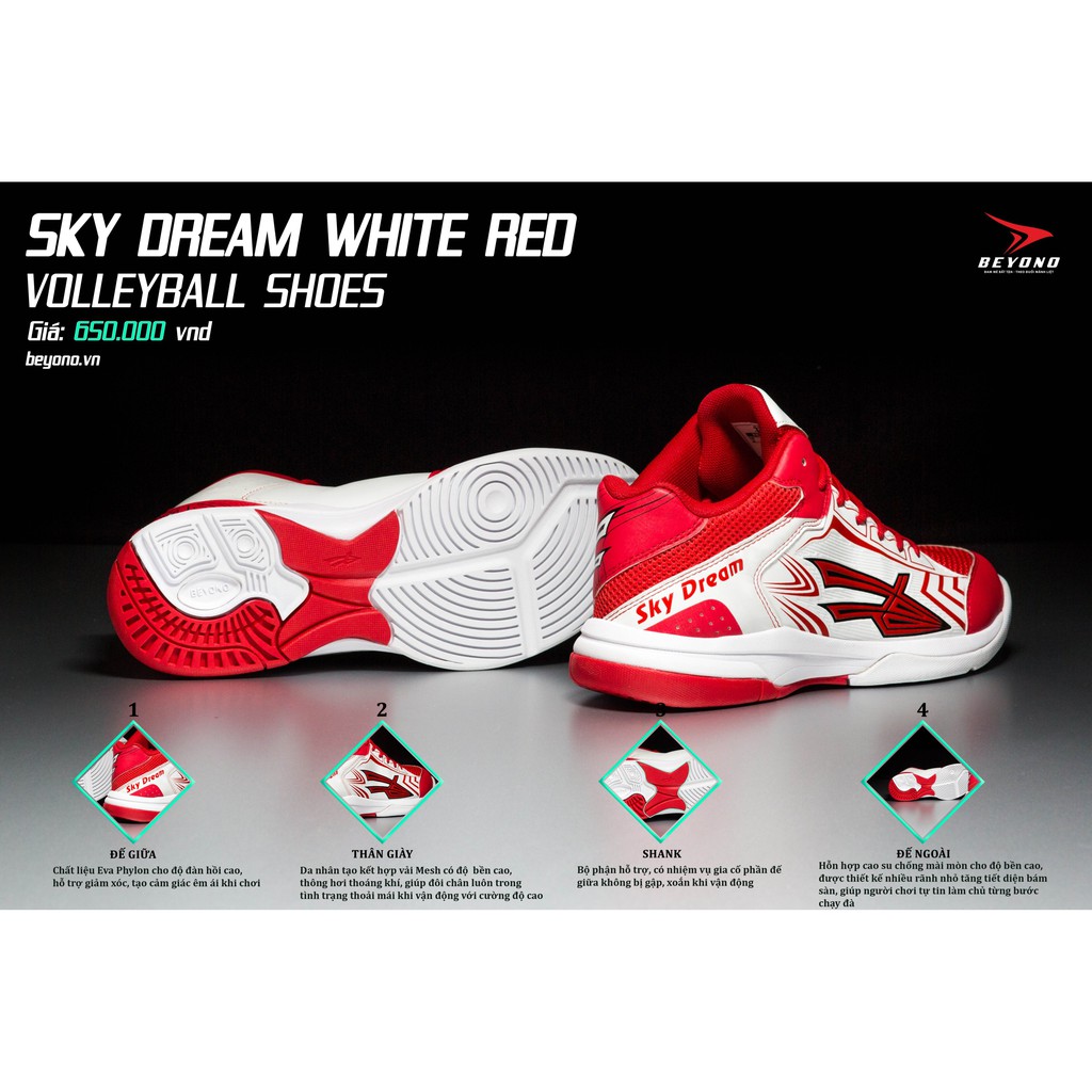 CHÍNH HÃNG - GIÀY BÓNG CHUYỀN CỔ CAO - BEYONO SKY DREAM - WHITE RED