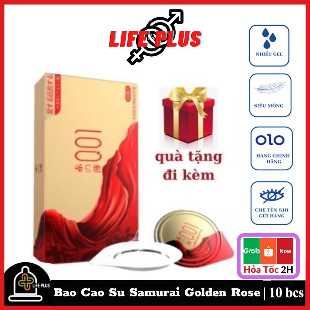Bao Cao Su Siêu Mỏng Samurai Golden Rose Hộp 10 bcs Kéo Dài Thời Gian Quan Hệ, Tăng Khoái Cảm. Life Plus
