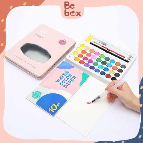 📌 Bộ 36 màu nước Keep Smiling - tặng kèm giấy vẽ, bút vẽ, bút chì, gọt bút 📌