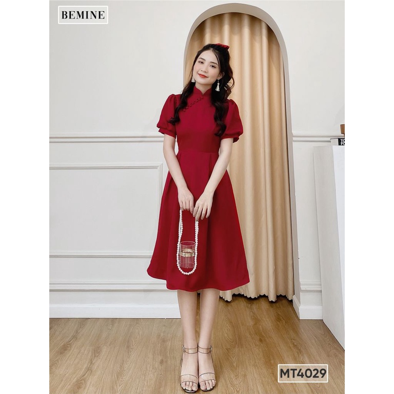 Đầm cổ tàu tay bồng tùng xòe BEMINE MT4029ĐO