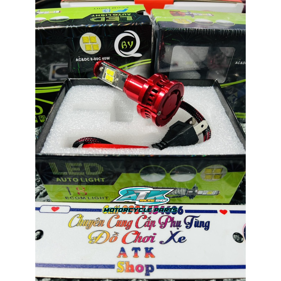 Đèn pha led xe máy oto  hai mặt 8 led siêu sáng chống nước 100% quạt tản nhiệt  hàng xịn sáng trắng
