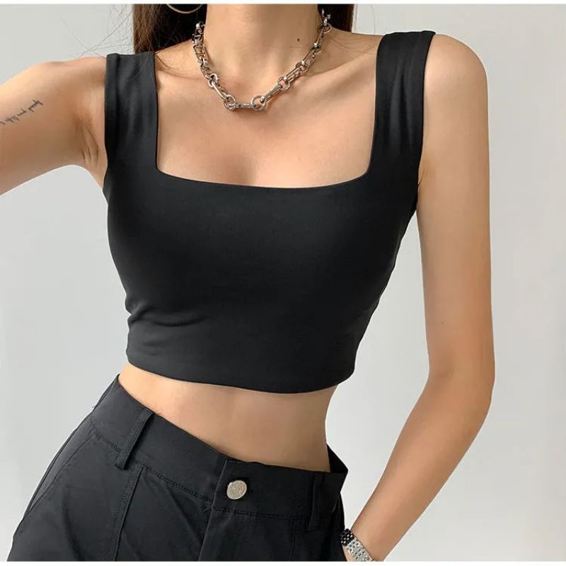 ÁO SÁT NÁCH BA LỖ CROPTOP A4-SNN - Áo hai dây to cổ vuông