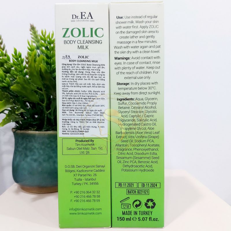 Sữa tắm y khoa giúp giảm mụn cơ thể, giảm dày sừng nang lông Dr.EA Zolic Body Cleansing Milk 150ml