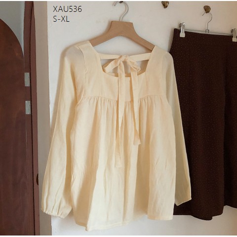 XẢ HÀNG XAU536 Áo sơ mi cổ vuông phong cách vintage cổ điển