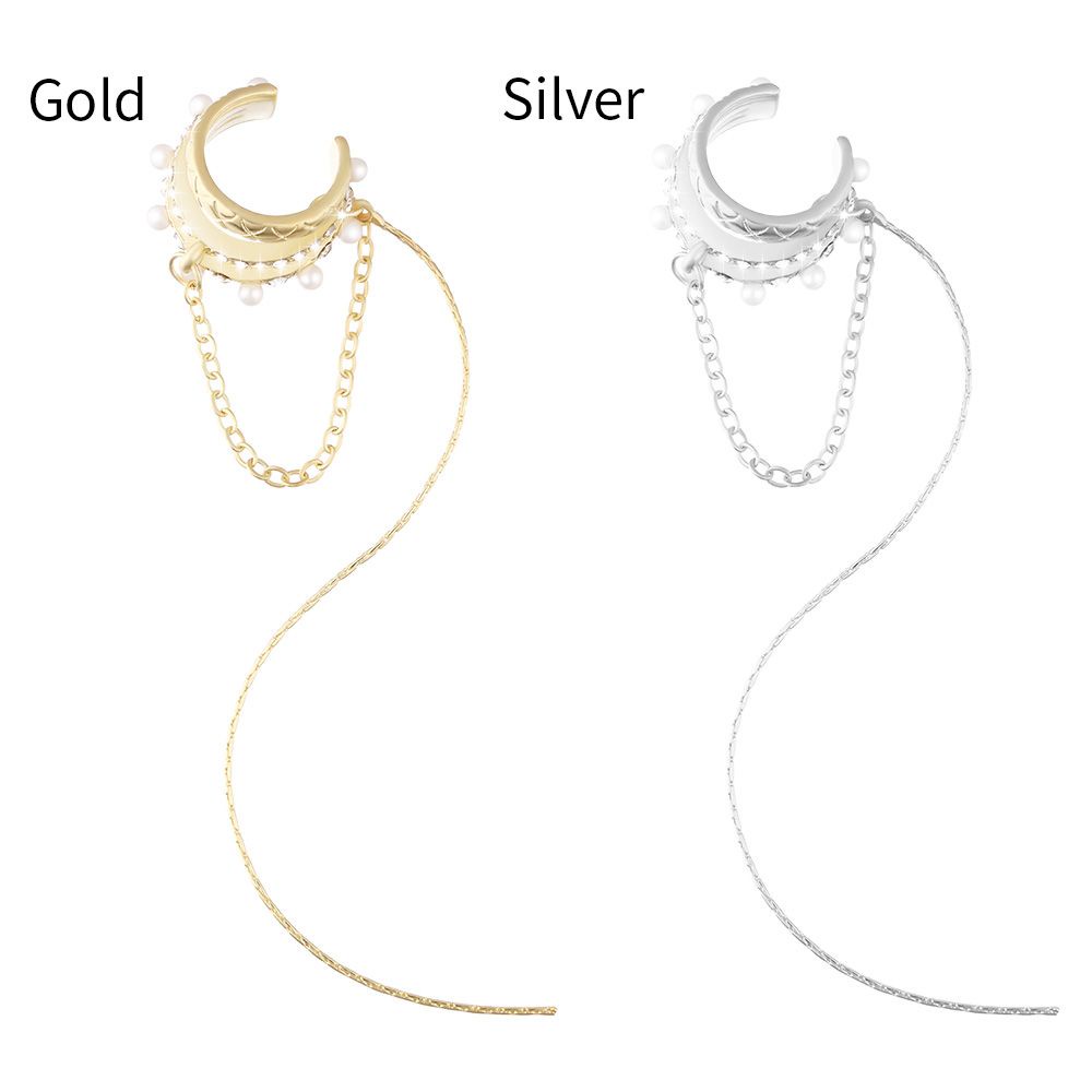 Bông tai dạng kẹp dáng dài nhiều lớp đính đá zircon lấp lánh phối tua rua cho nữ